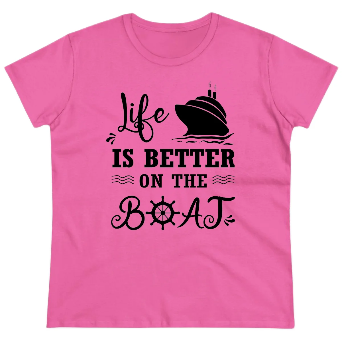 Life Is Better On The Boat Ladies Tee in Azalea
