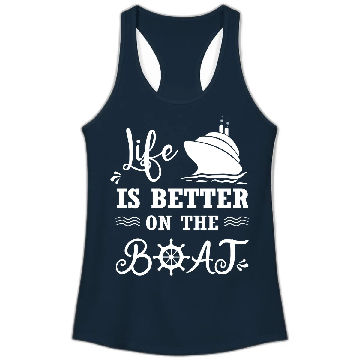 Life Is Better On The Boat Ladies Tank in Solid Midnight Navy
