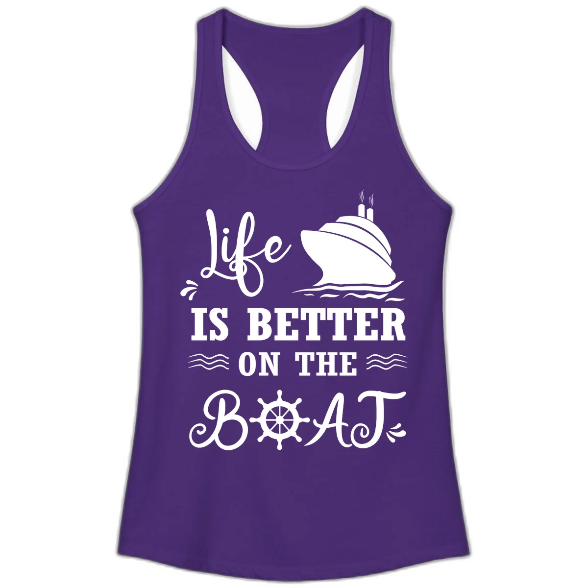 Life Is Better On The Boat Ladies Tank in Solid Purple Rush