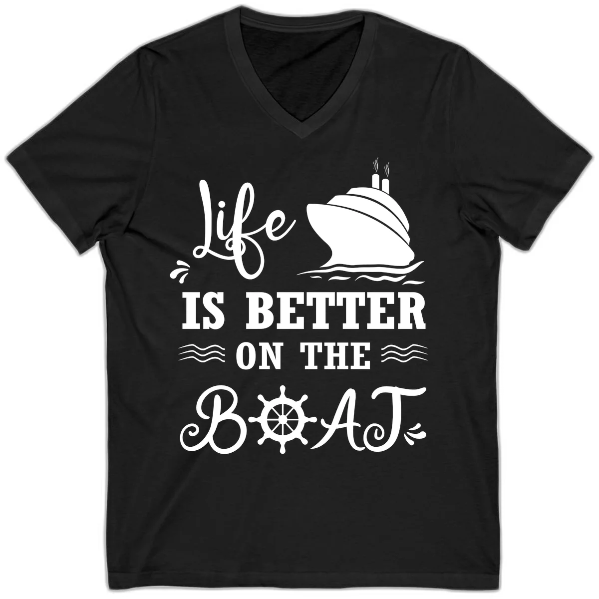 Life Is Better On The Boat V-Neck in Black