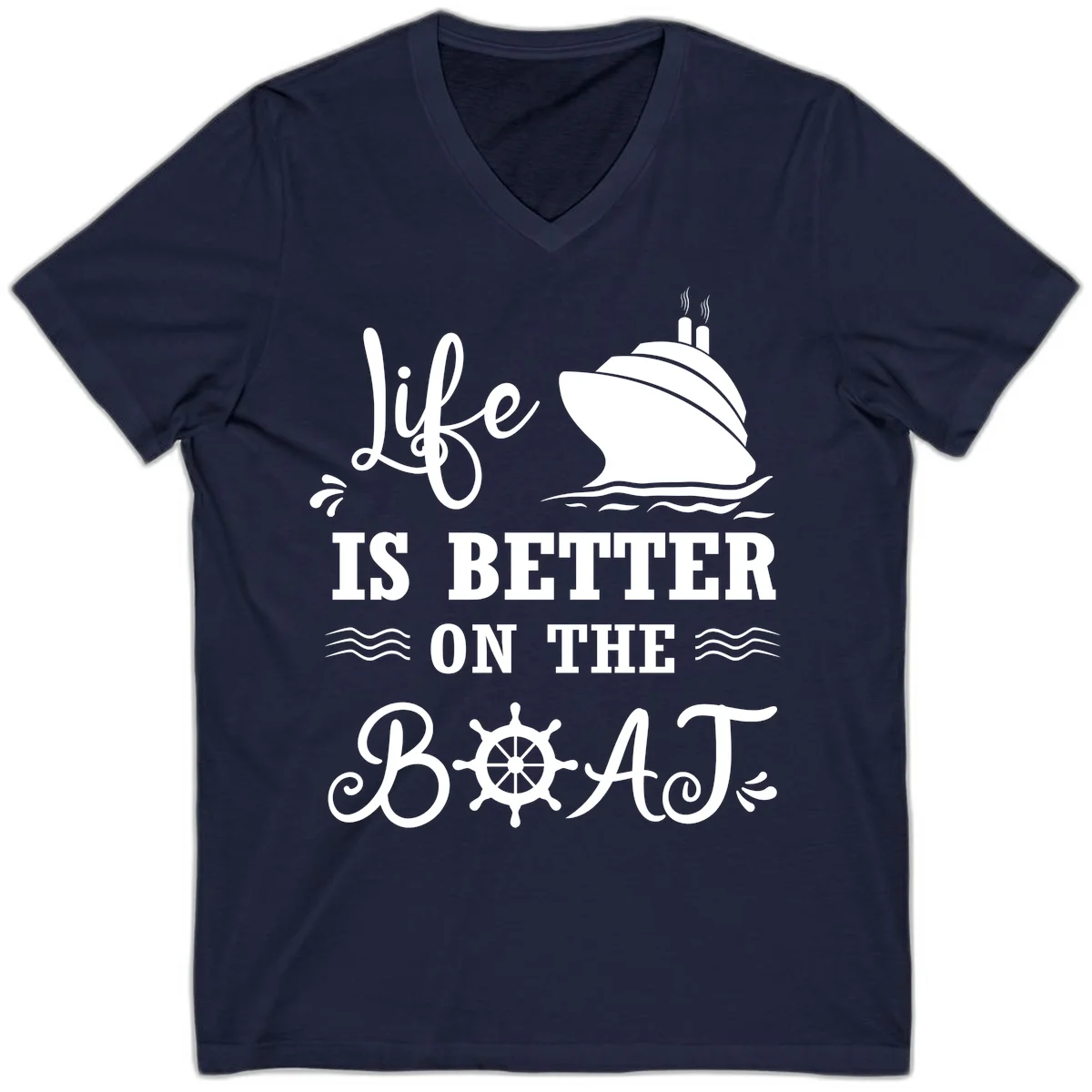 Life Is Better On The Boat V-Neck in Navy