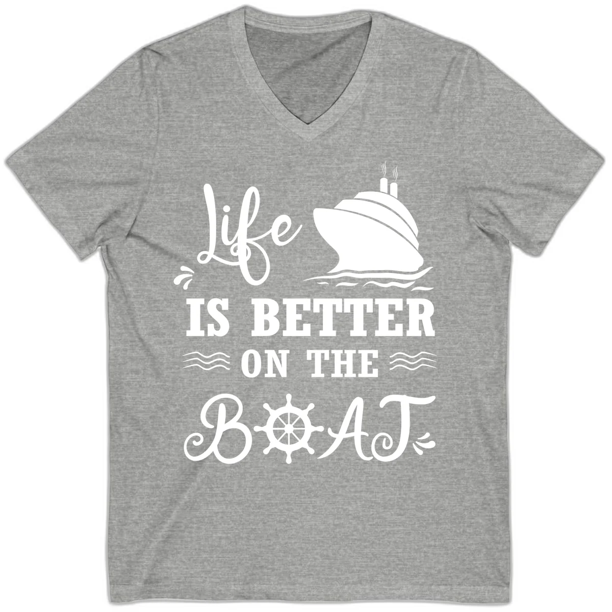 Life Is Better On The Boat V-Neck in Athletic Heather