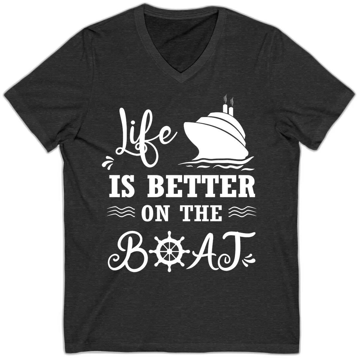 Life Is Better On The Boat V-Neck in Dark Grey Heather
