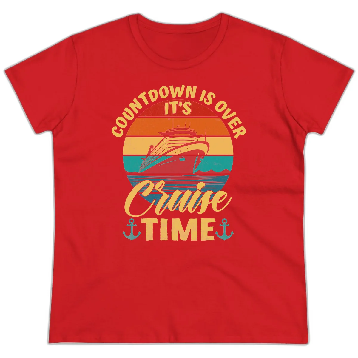 Countdown Is Over It's Cruise Time Ladies Tee in Red