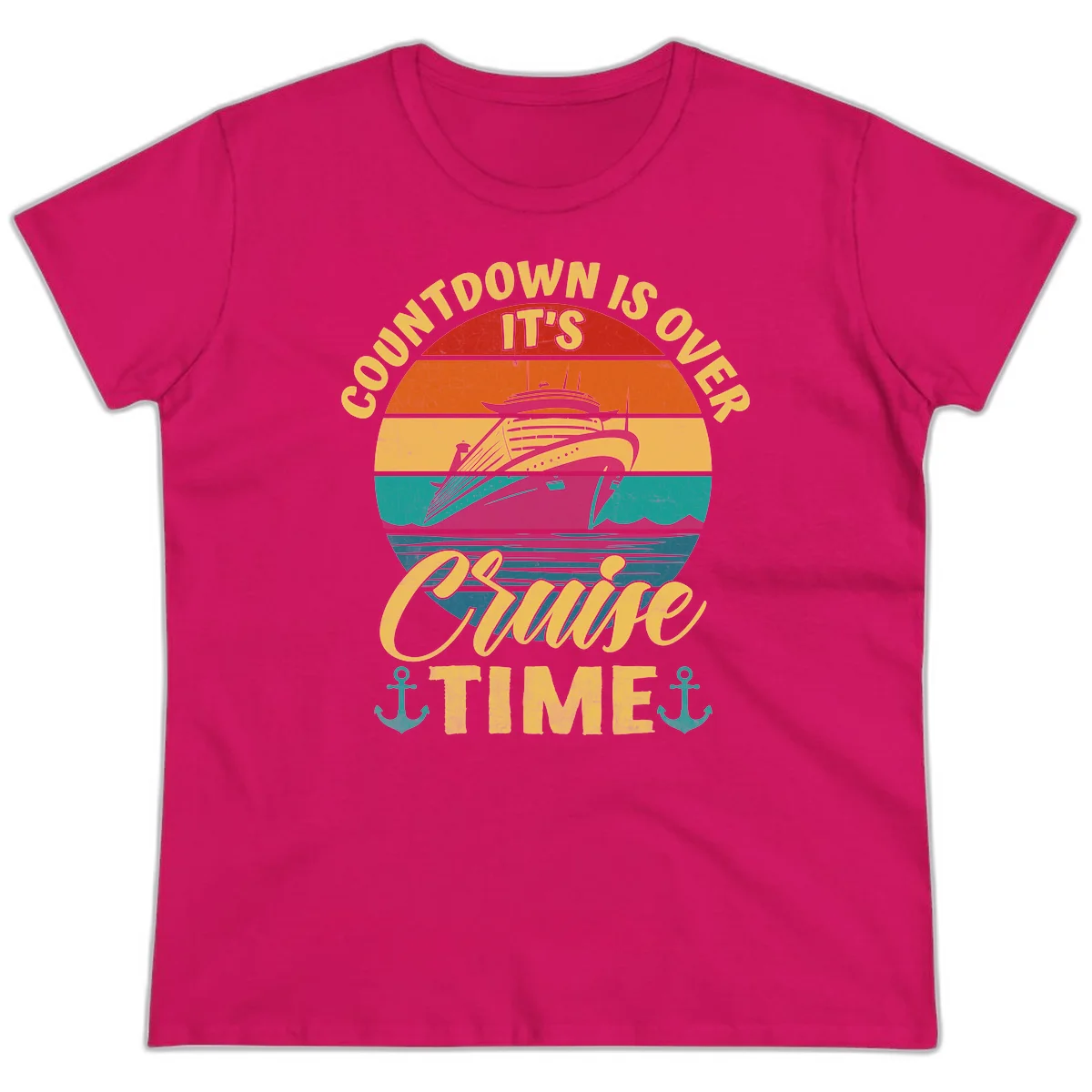 Countdown Is Over It's Cruise Time Ladies Tee in Heliconia