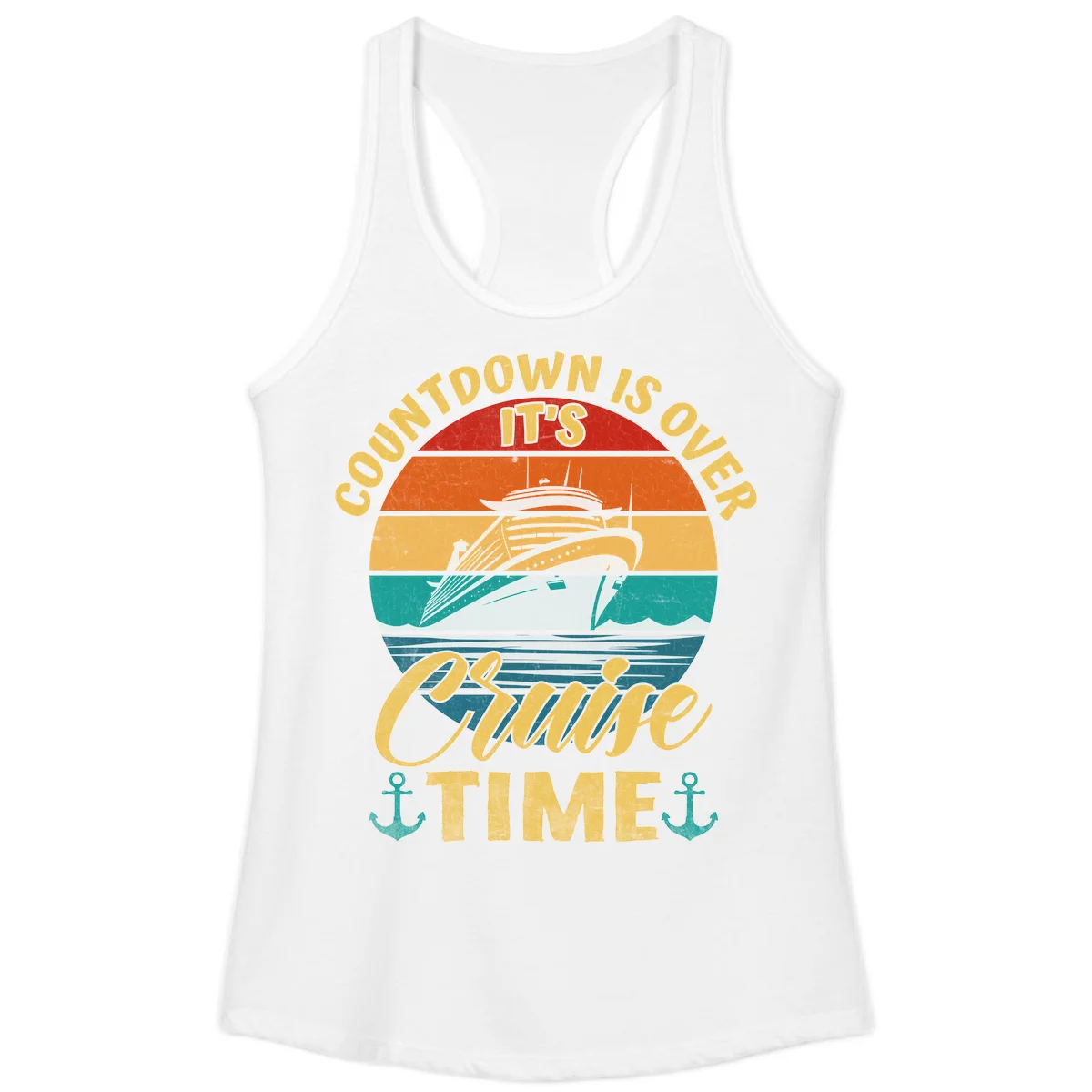 Countdown Is Over It's Cruise Time Ladies Tank in White