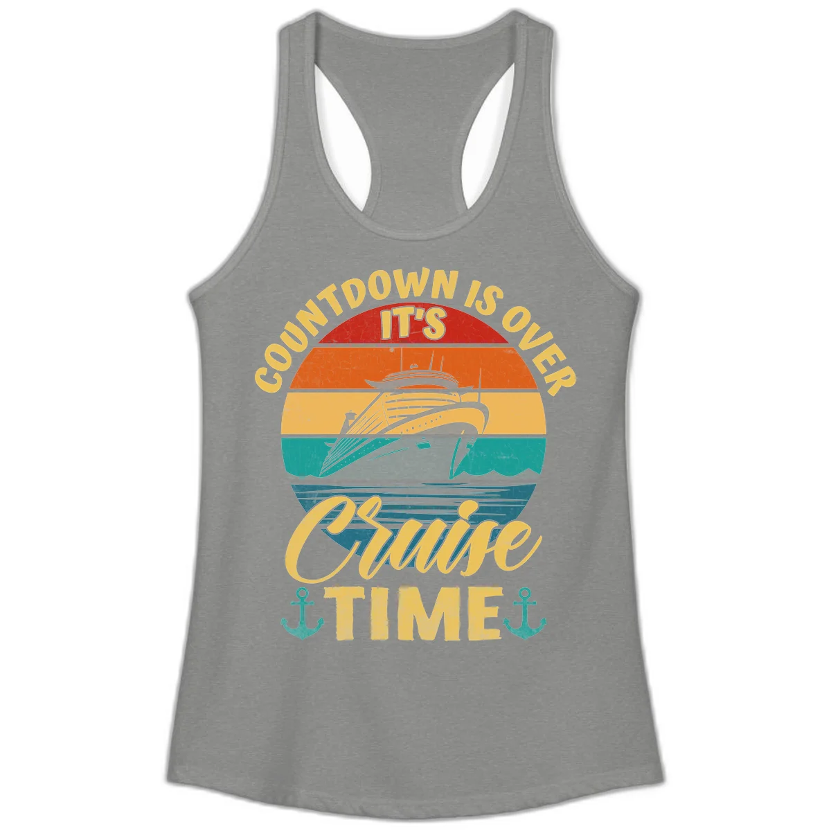 Countdown Is Over It's Cruise Time Ladies Tank in Heather Grey