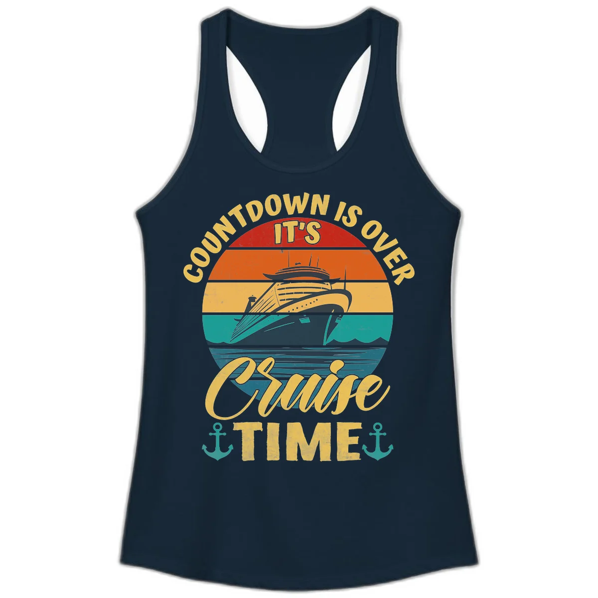 Countdown Is Over It's Cruise Time Ladies Tank in Solid Midnight Navy