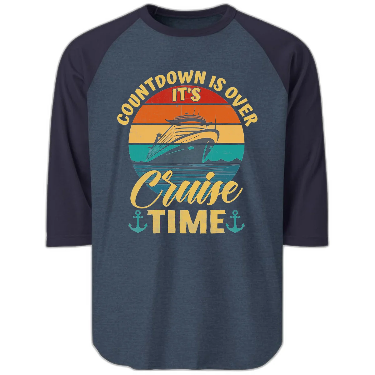 Countdown Is Over It's Cruise Time Raglan 3/4 in Heather Denim Navy