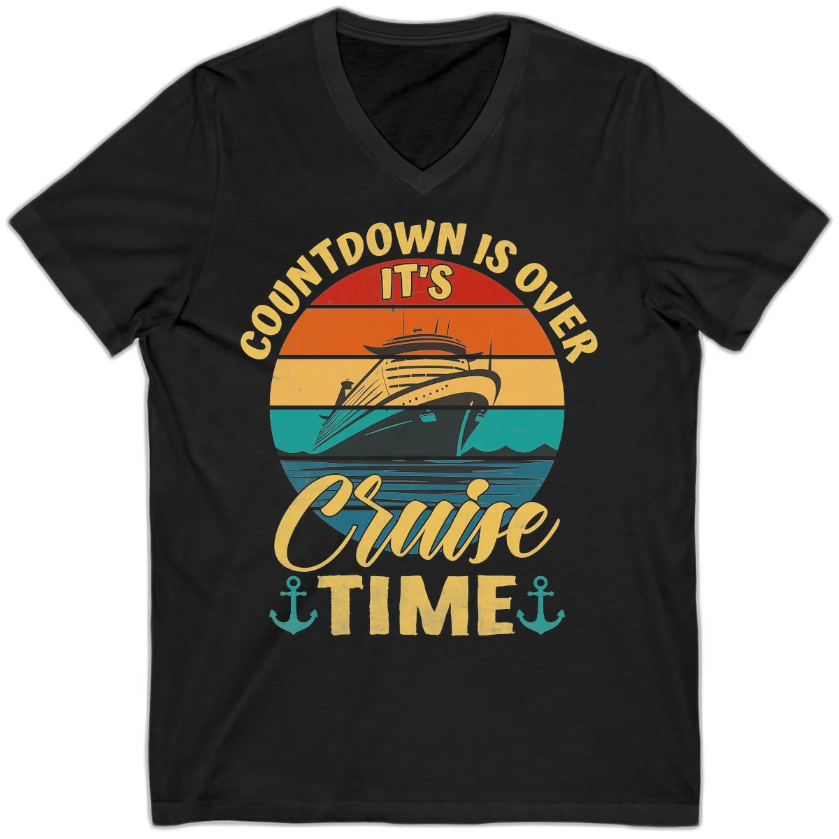 Countdown Is Over It's Cruise Time V-Neck in Black
