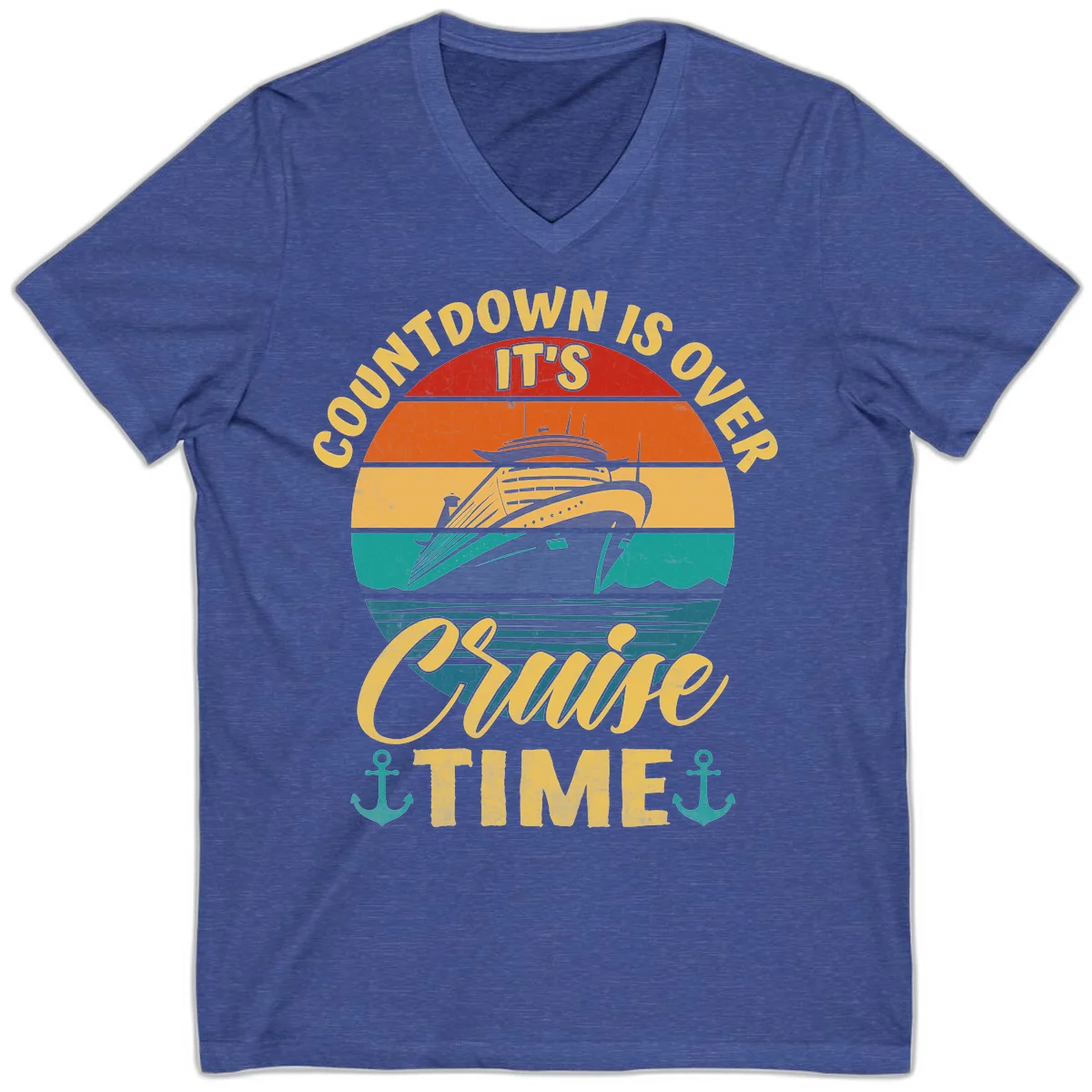 Countdown Is Over It's Cruise Time V-Neck in Heather True Royal