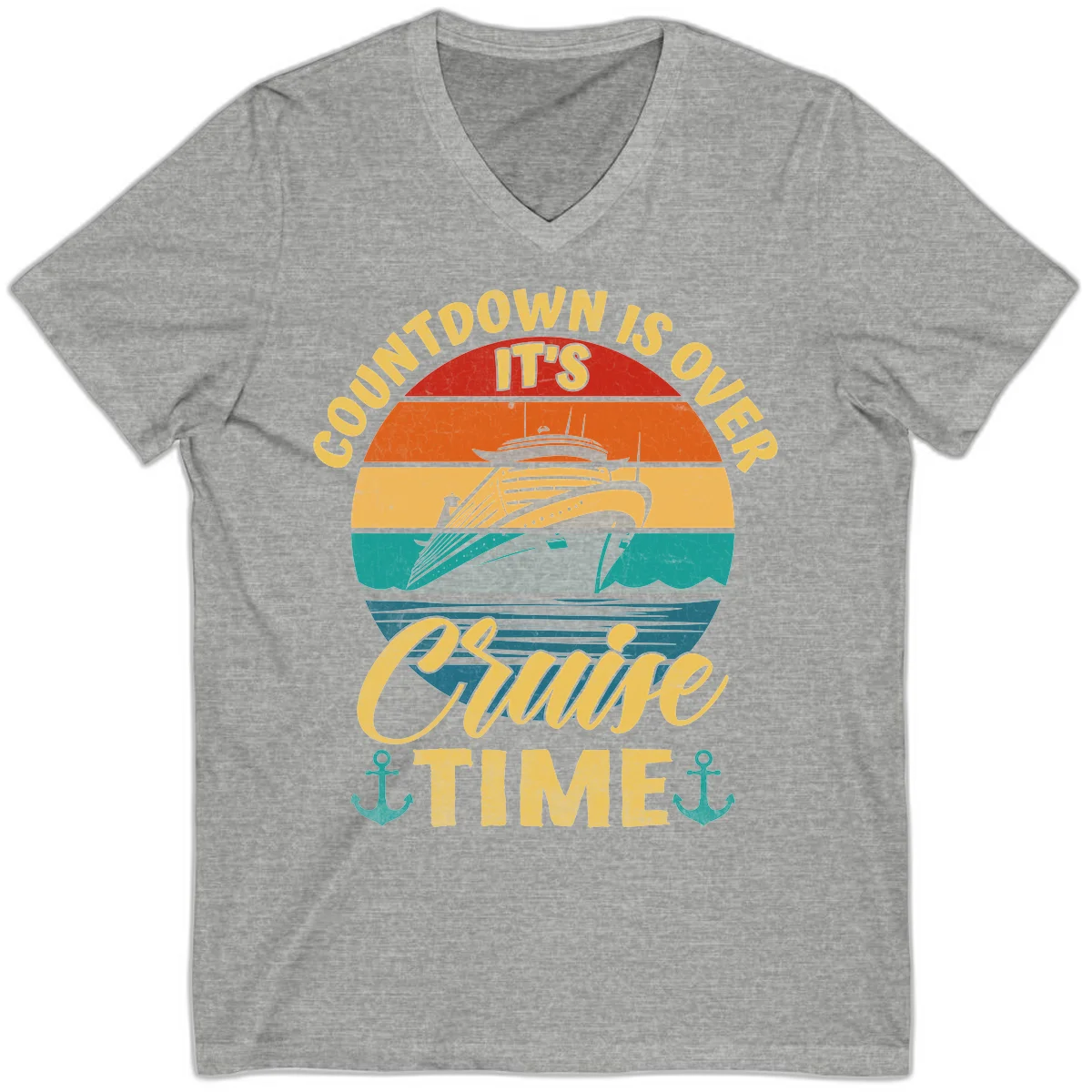 Countdown Is Over It's Cruise Time V-Neck in Athletic Heather