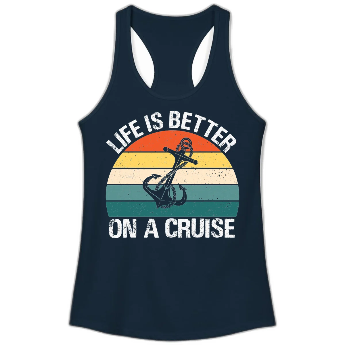 Life Is Better On A Cruise Ladies Tank in Solid Midnight Navy