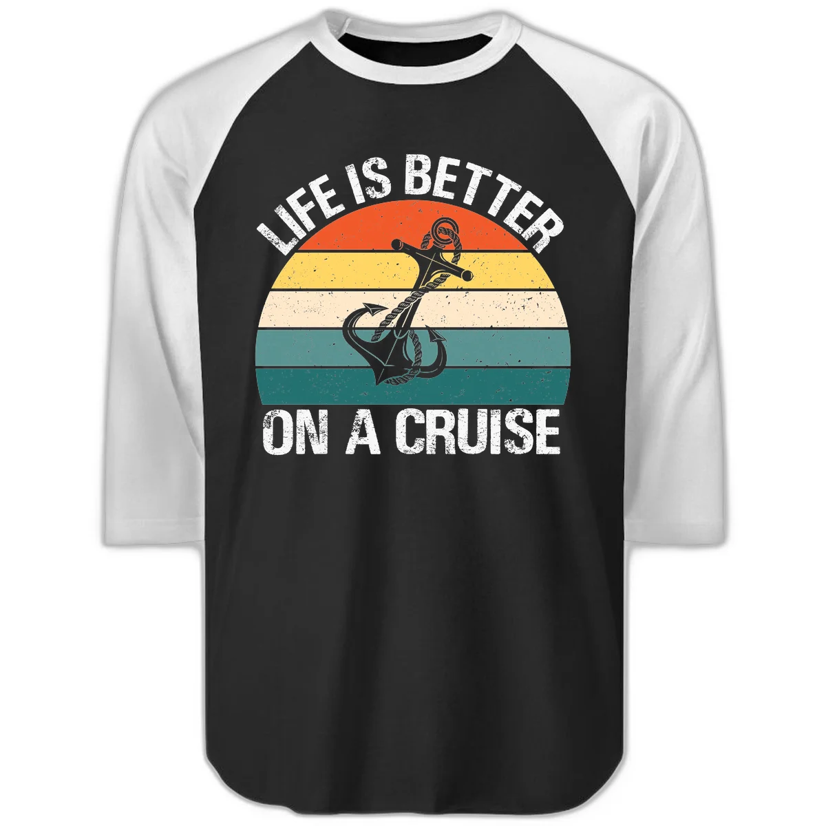 Life Is Better On A Cruise Raglan 3/4 in Black White