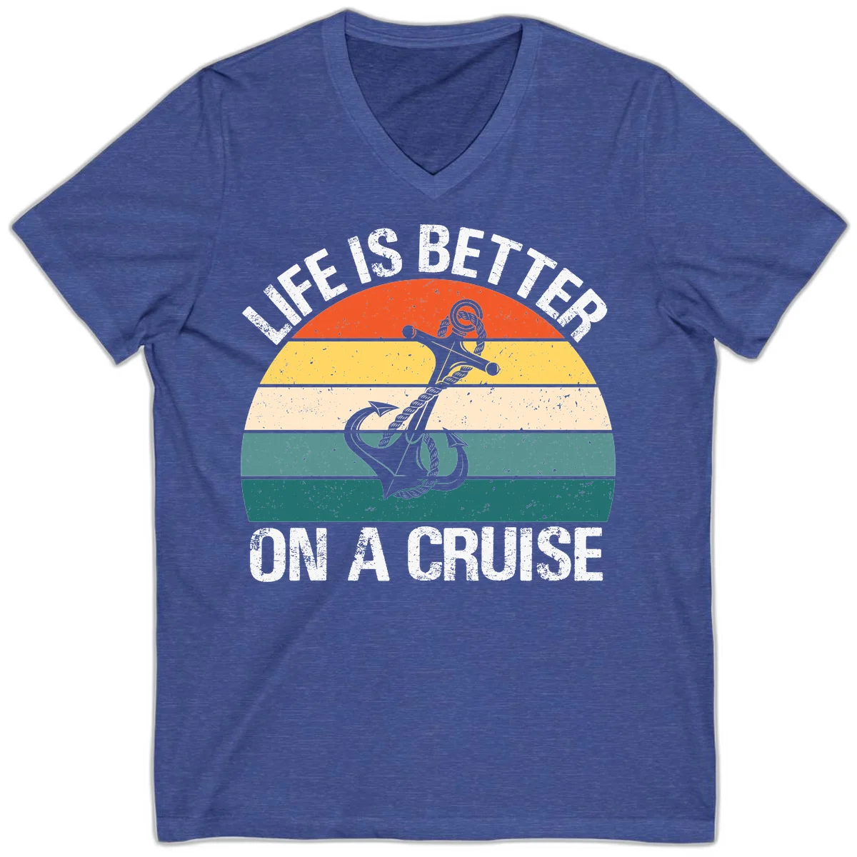 Life Is Better On A Cruise V-Neck in Heather True Royal