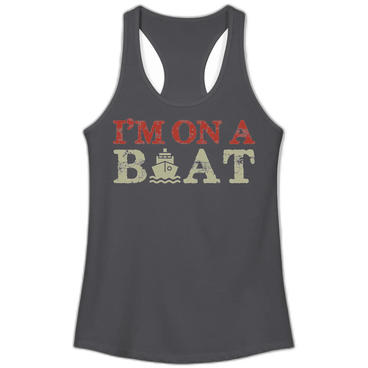 I'm On A Boat Cruise Ladies Tank in Solid Dark Gray