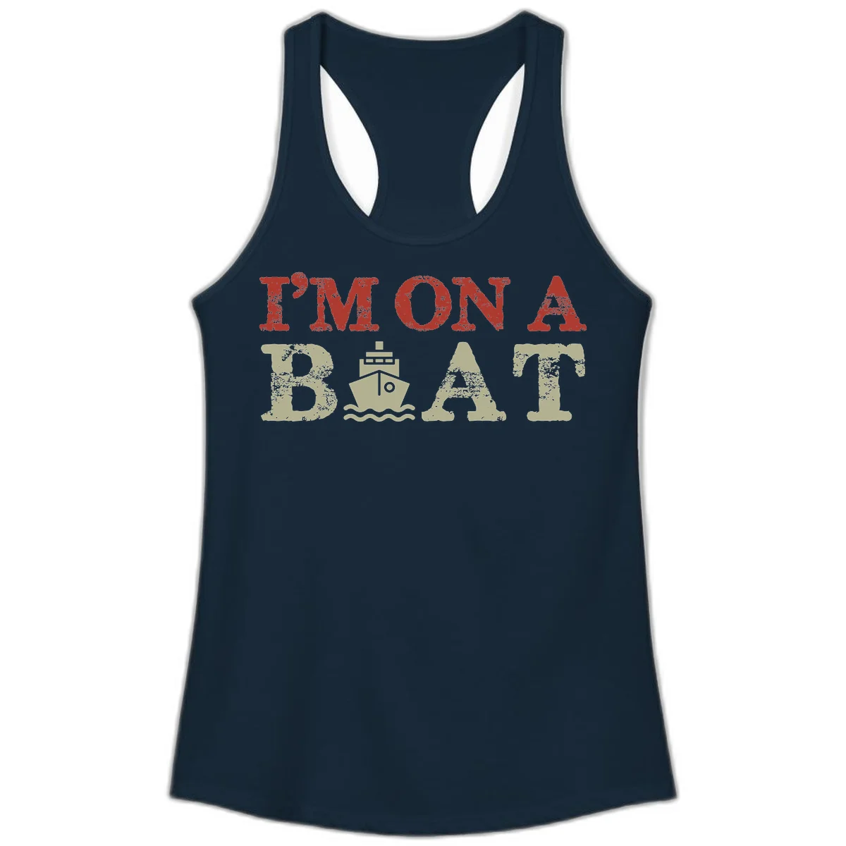 I'm On A Boat Cruise Ladies Tank in Solid Midnight Navy