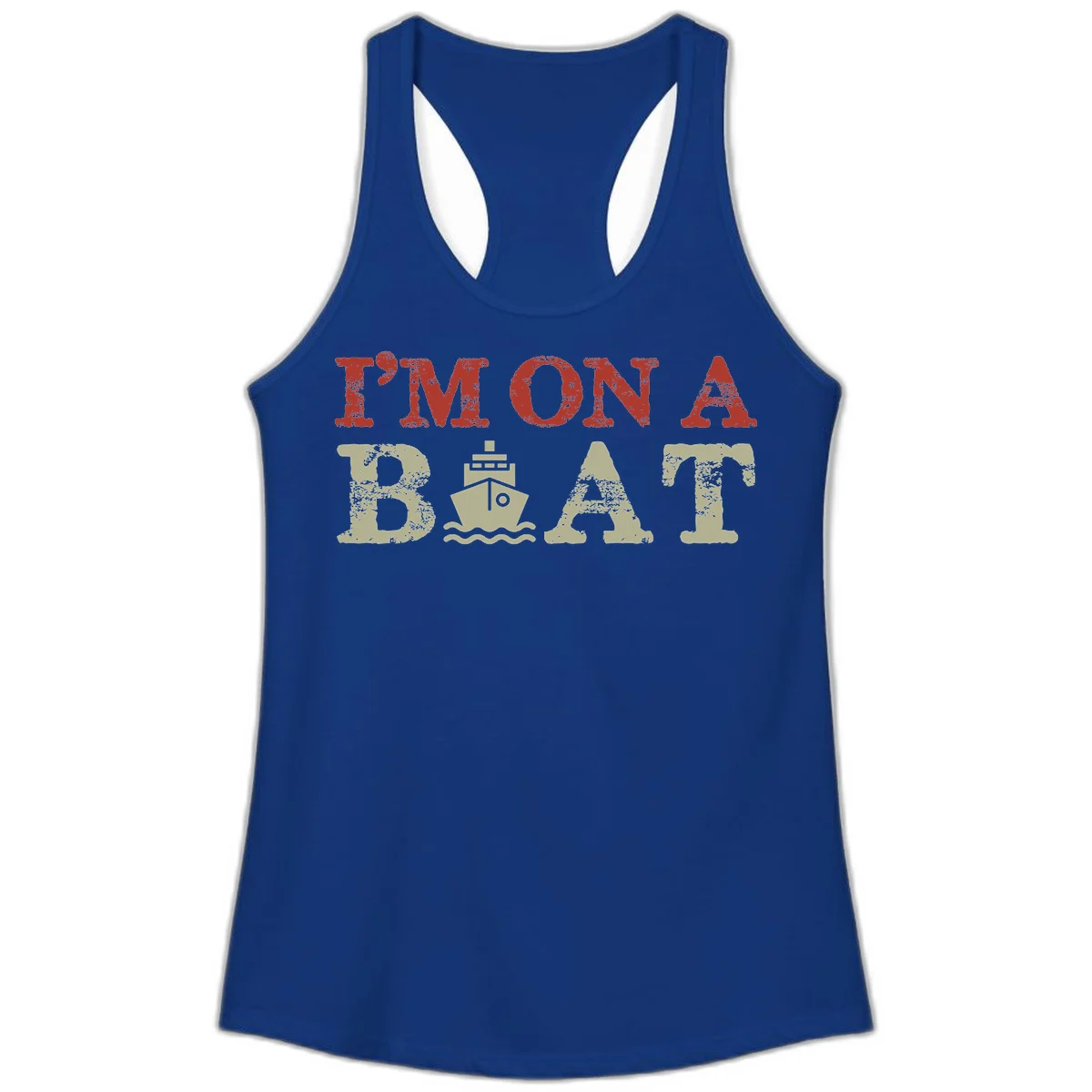 I'm On A Boat Cruise Ladies Tank in Solid Royal