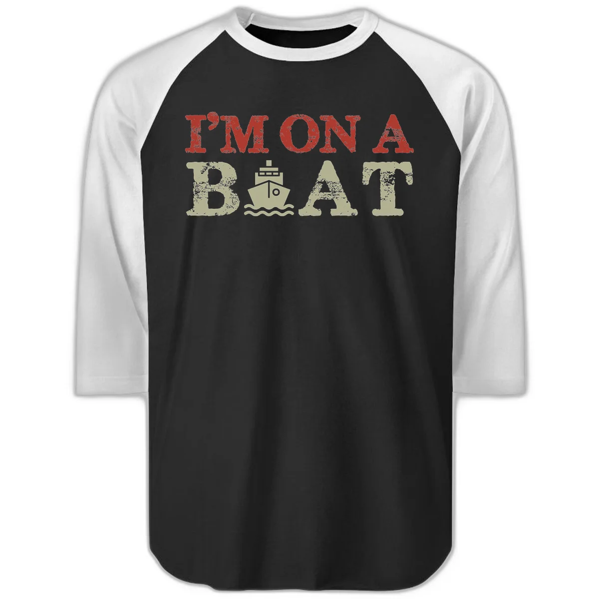 I'm On A Boat Cruise Raglan 3/4 Tee in Black White