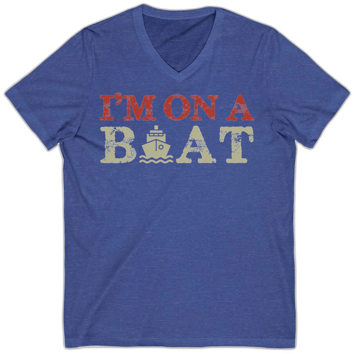 I'm On A Boat Cruise V-Neck Tee in Heather True Royal