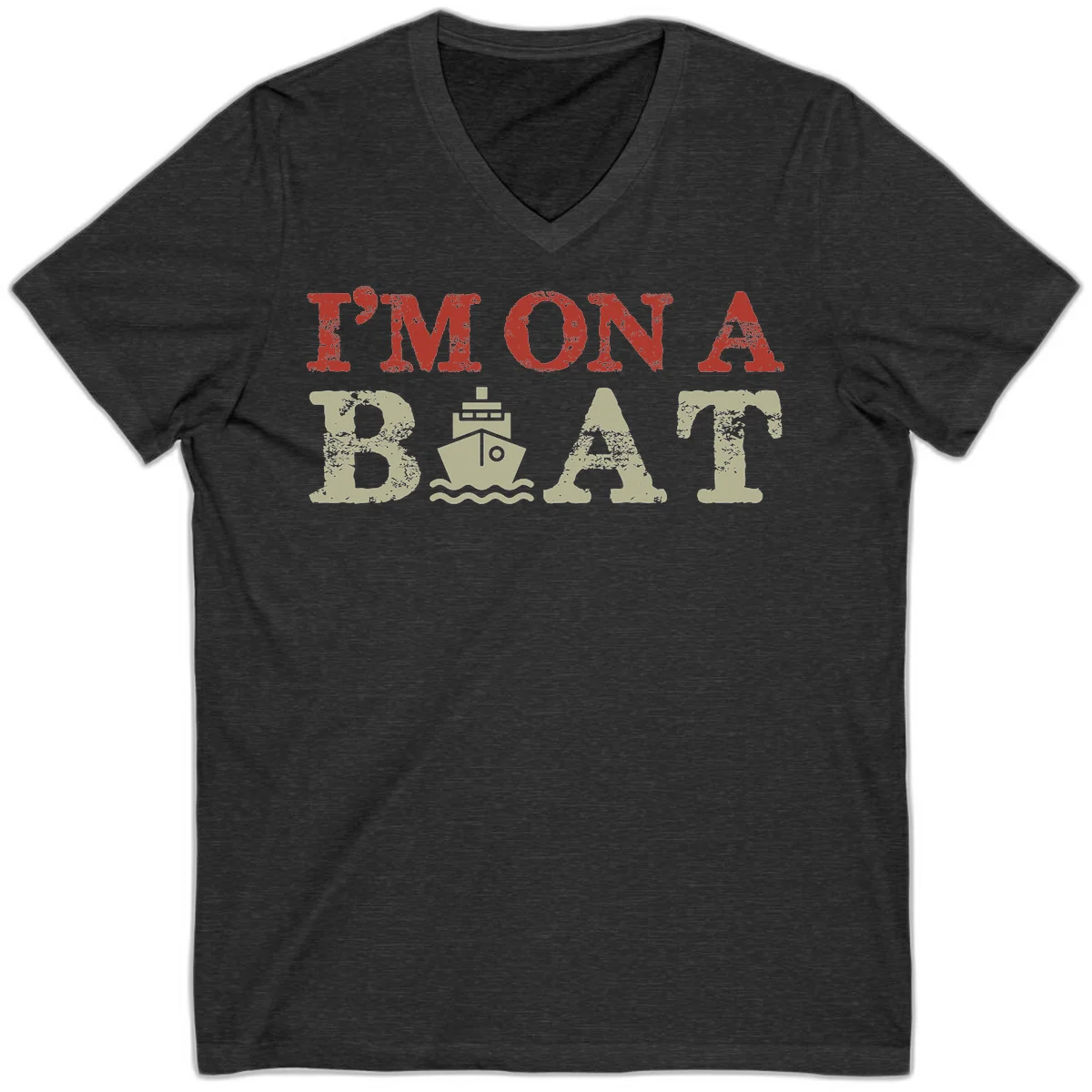 I'm On A Boat Cruise V-Neck Tee in Dark Grey Heather