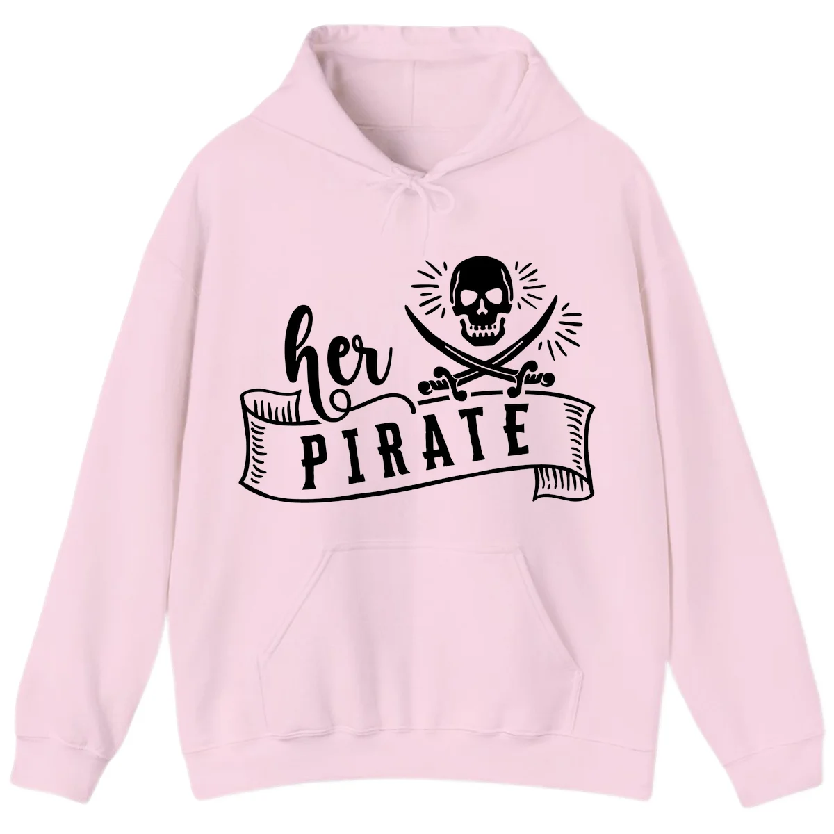 Ahoy Pirate Skull & Crossbones Hoodie in Light Pink
