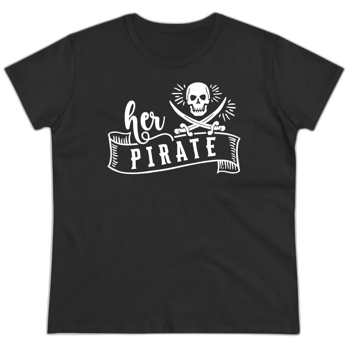 Ahoy Pirate Skull & Crossbones Ladies Tee in Black