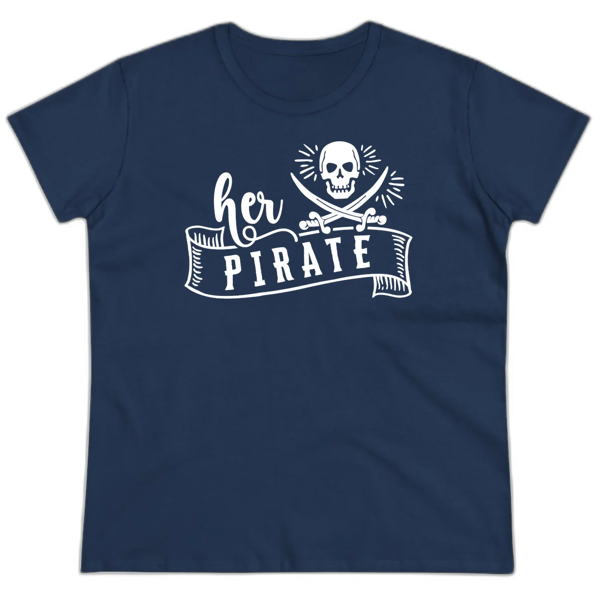 Ahoy Pirate Skull & Crossbones Ladies Tee in Navy