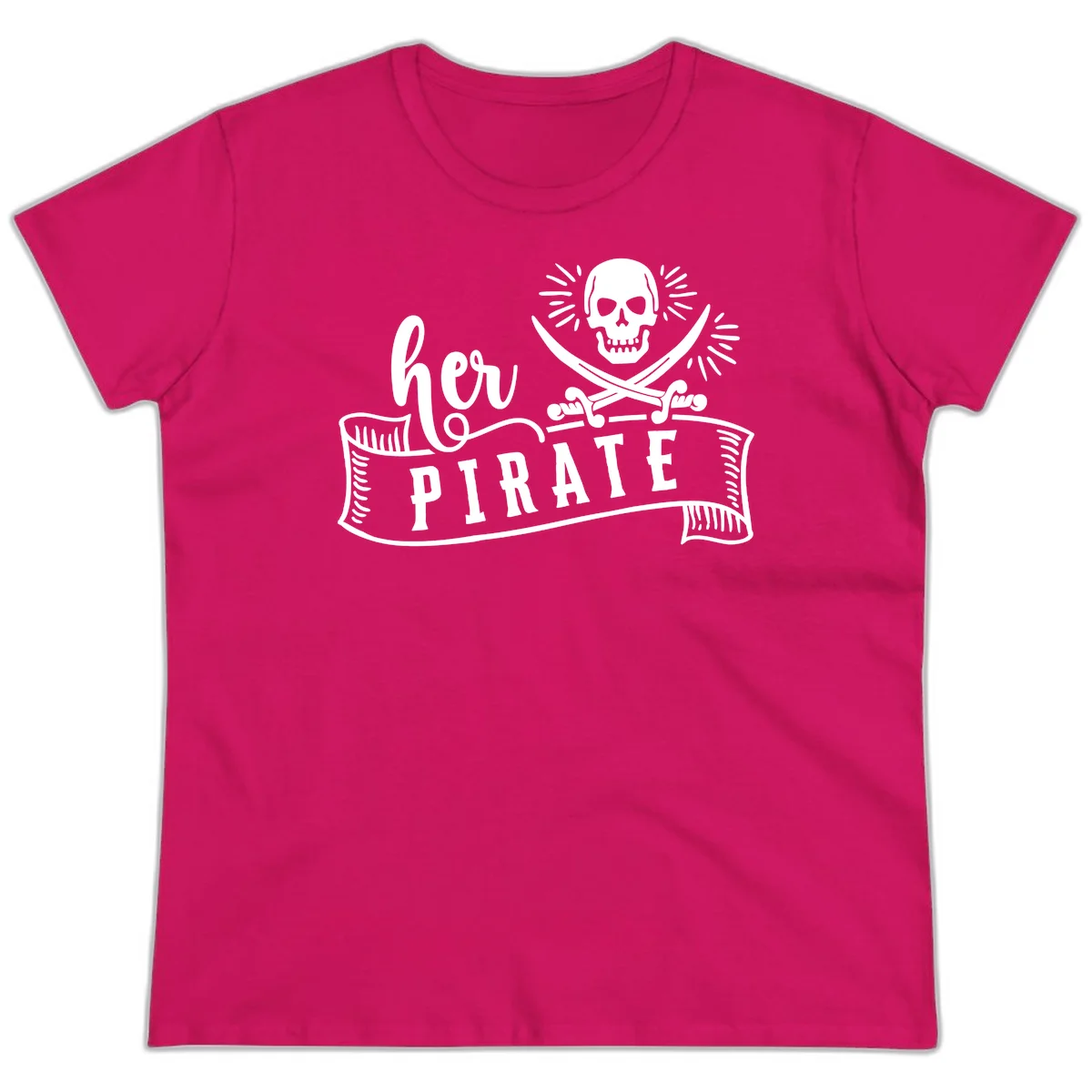 Ahoy Pirate Skull & Crossbones Ladies Tee in Heliconia