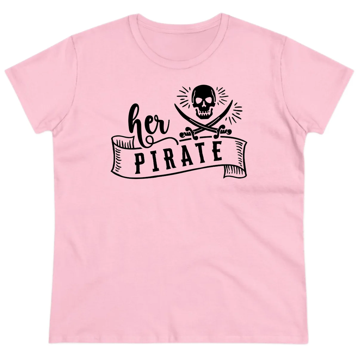 Ahoy Pirate Skull & Crossbones Ladies Tee in Light Pink