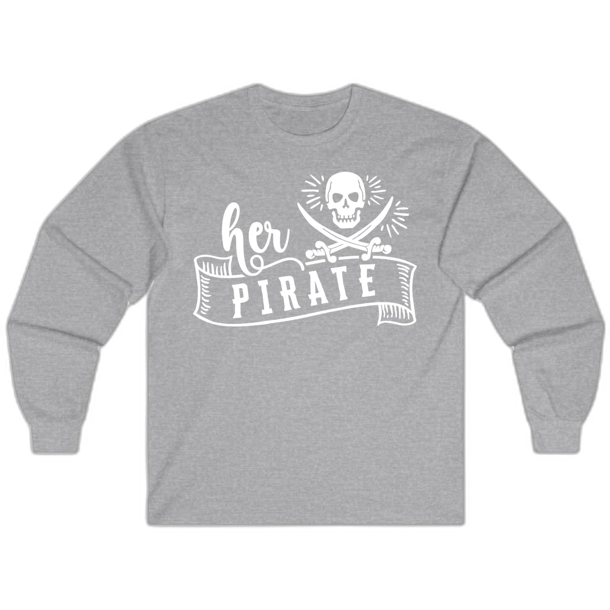 Ahoy Pirate Skull & Crossbones Long Sleeve in Sport Grey