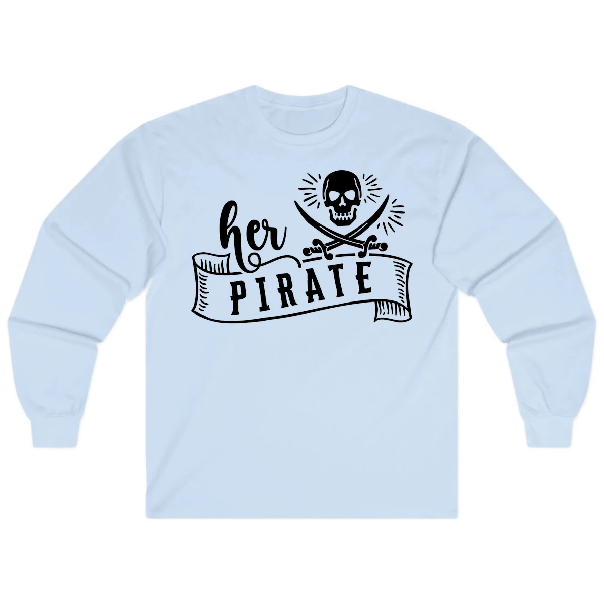 Ahoy Pirate Skull & Crossbones Long Sleeve in Light Blue