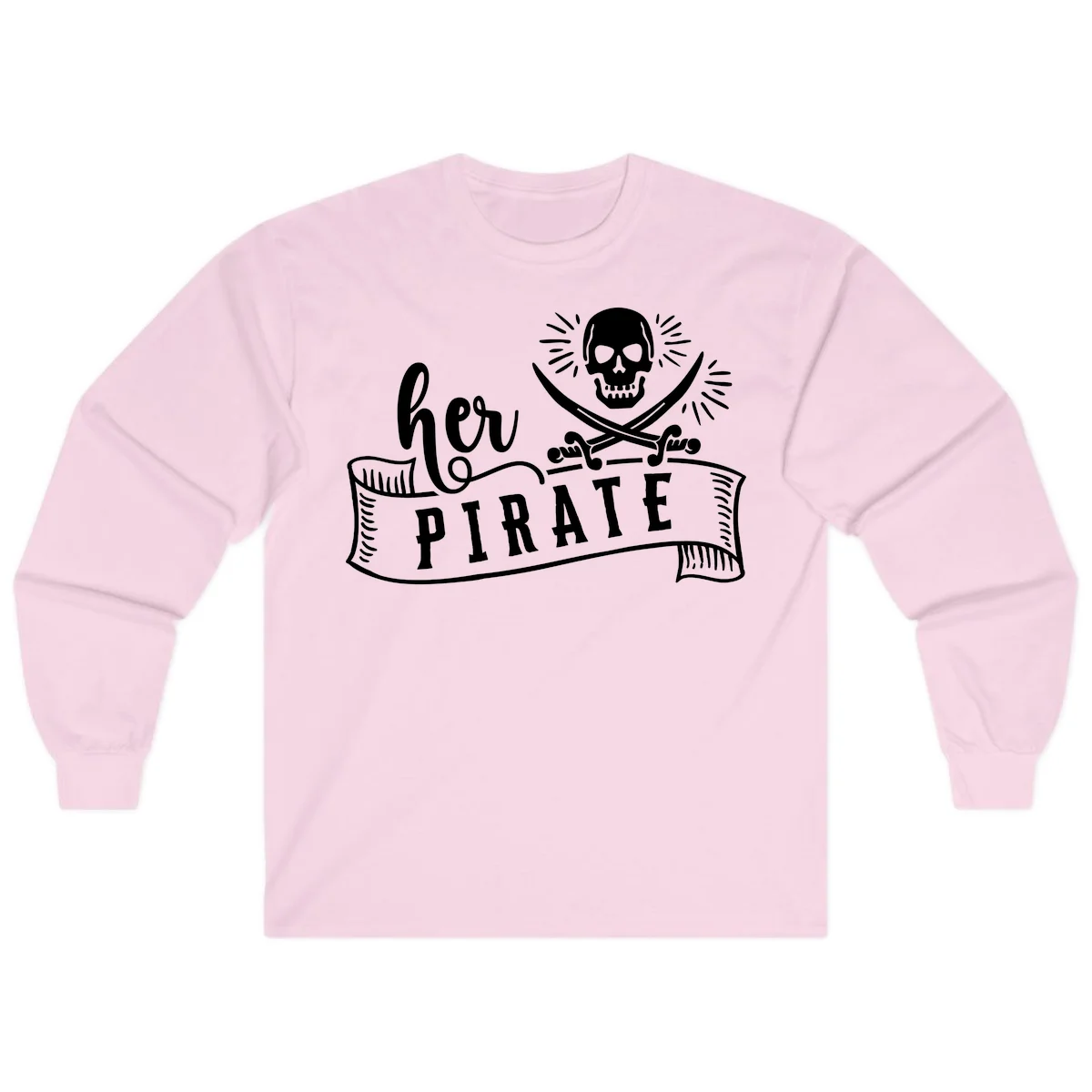 Ahoy Pirate Skull & Crossbones Long Sleeve in Light Pink