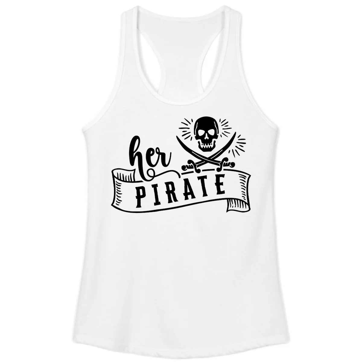Ahoy Pirate Skull & Crossbones Ladies Tank in White