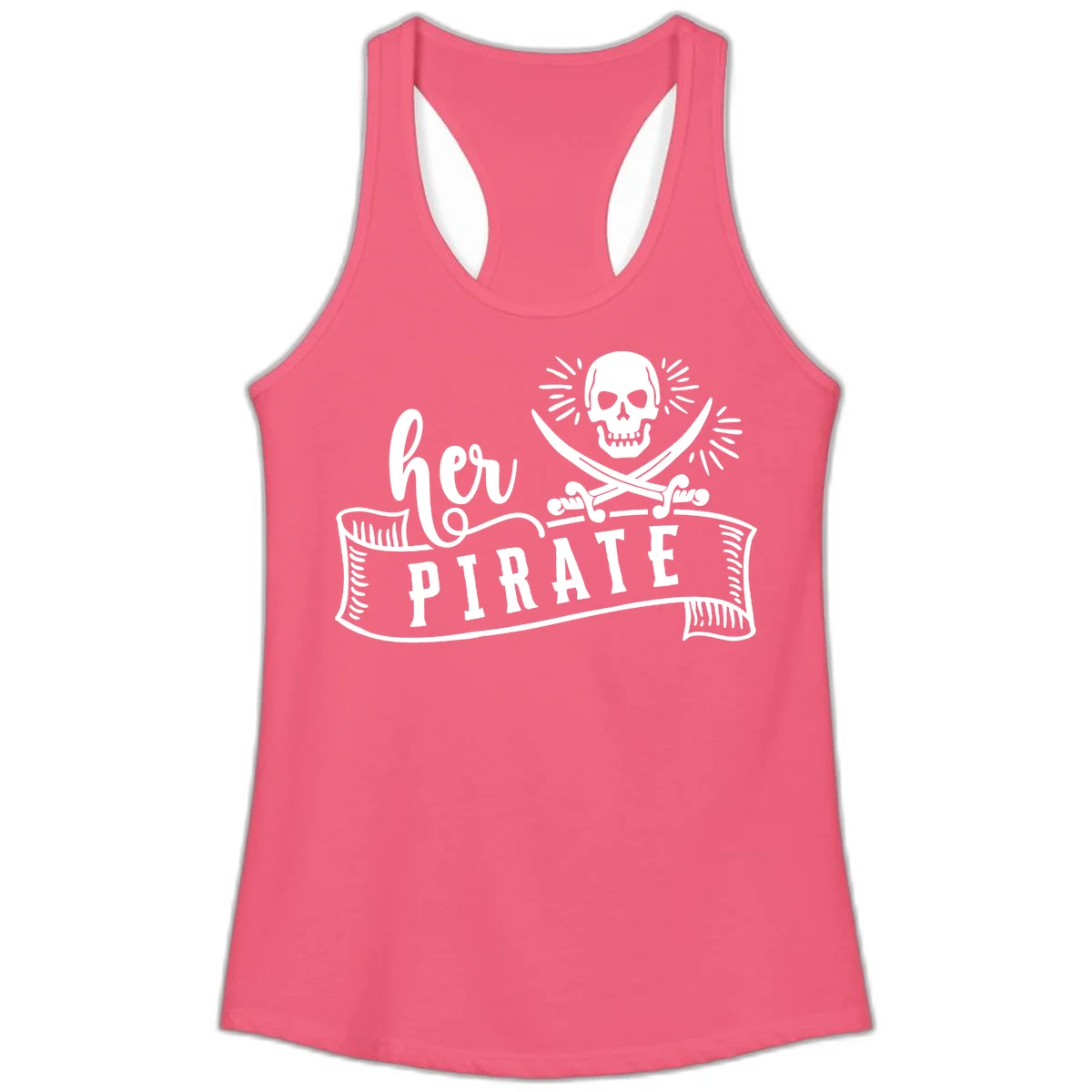 Ahoy Pirate Skull & Crossbones Ladies Tank in Hot Pink