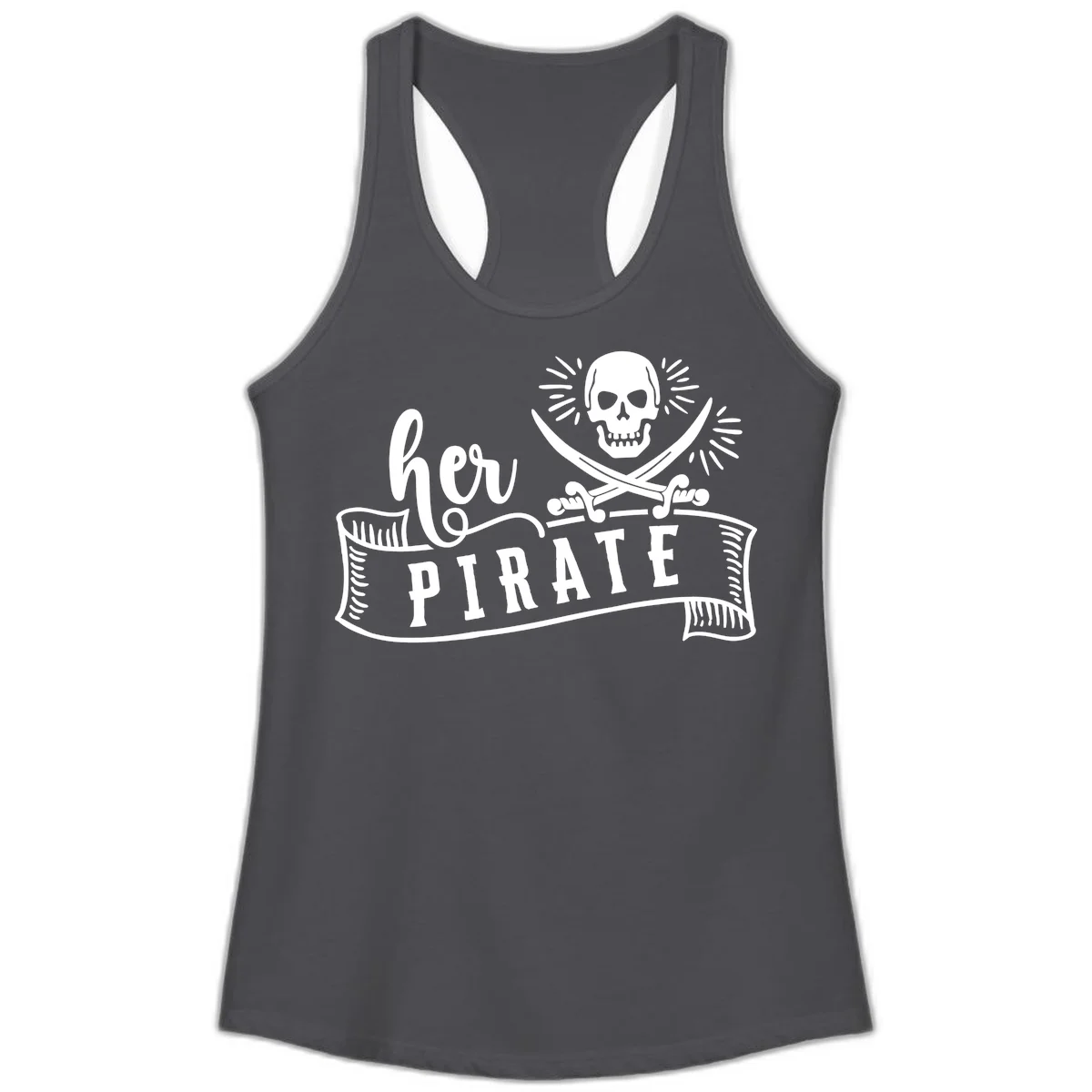 Ahoy Pirate Skull & Crossbones Ladies Tank in Solid Dark Gray