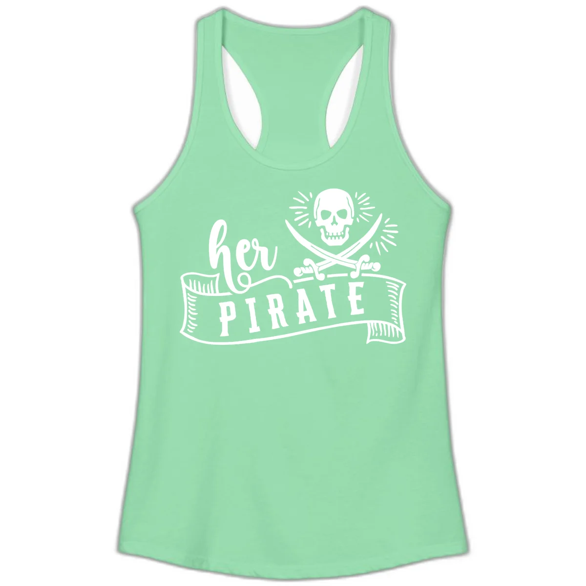 Ahoy Pirate Skull & Crossbones Ladies Tank in Solid Mint