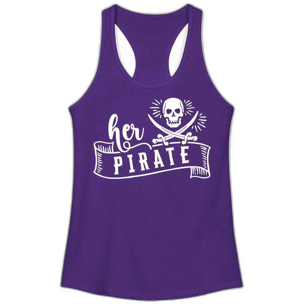 Ahoy Pirate Skull & Crossbones Ladies Tank in Solid Purple Rush