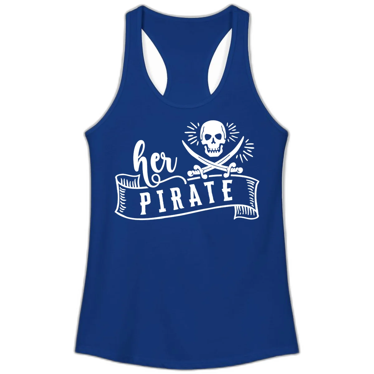 Ahoy Pirate Skull & Crossbones Ladies Tank in Solid Royal