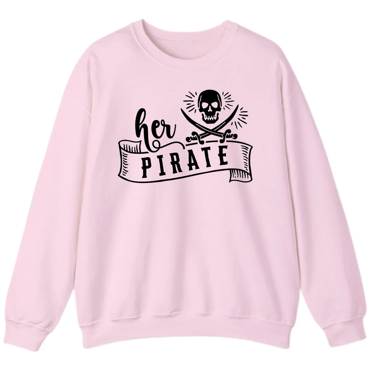 Ahoy Pirate Skull & Crossbones Sweatshirt in Light Pink