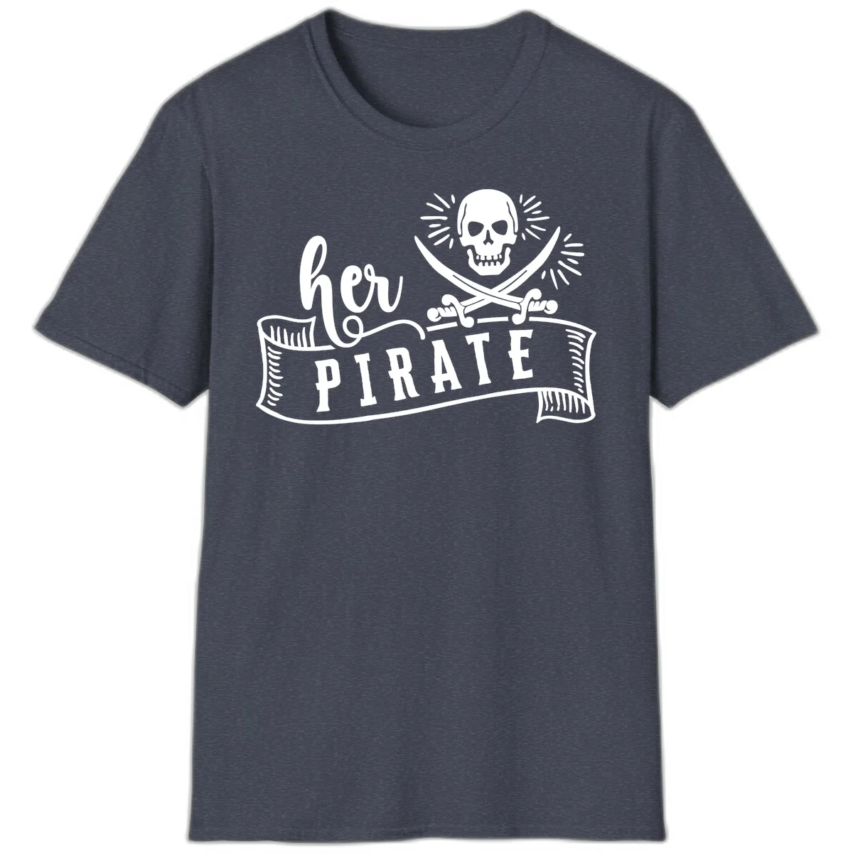 Ahoy Pirate Skull & Crossbones T-Shirt in Heather Navy