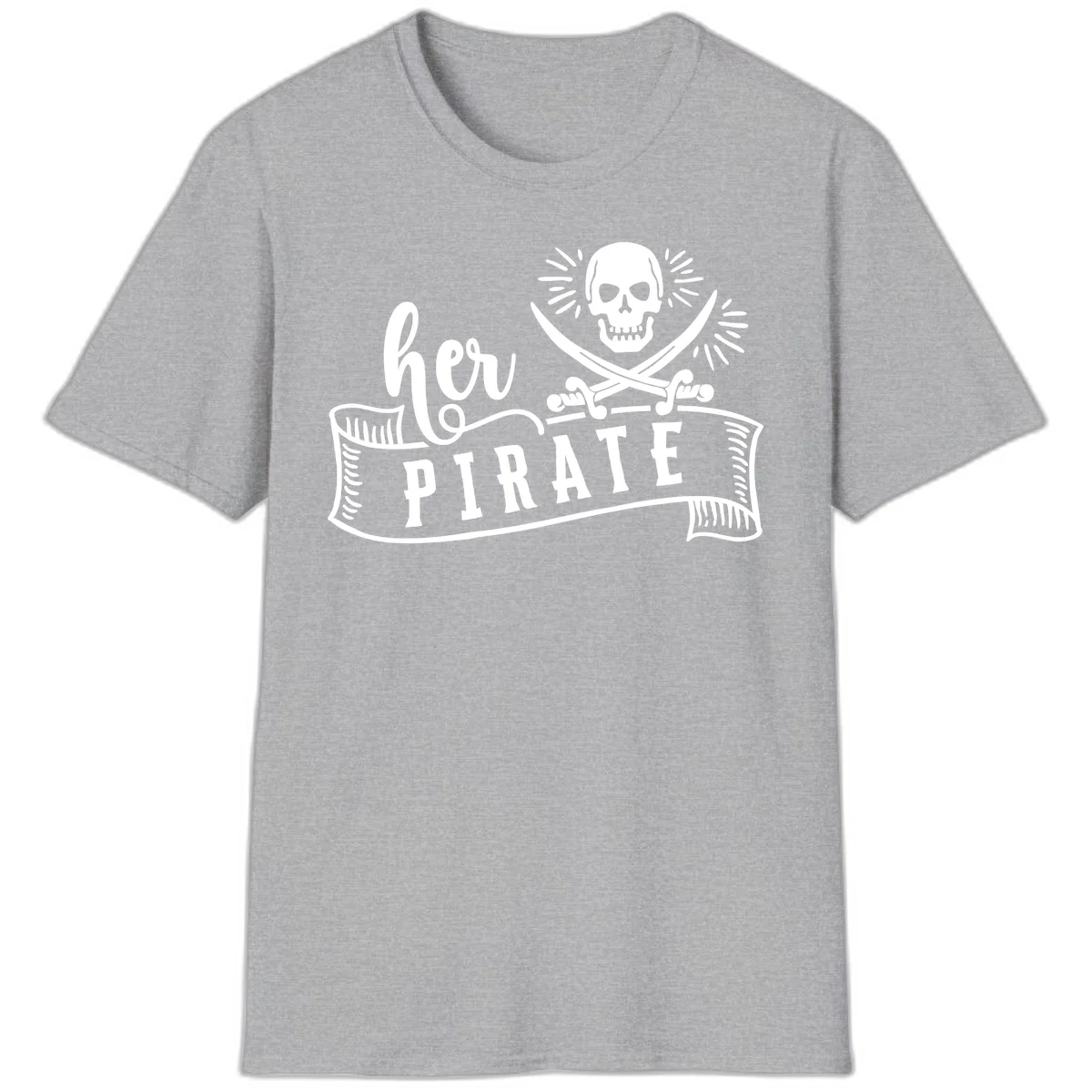 Ahoy Pirate Skull & Crossbones T-Shirt in Sport Grey