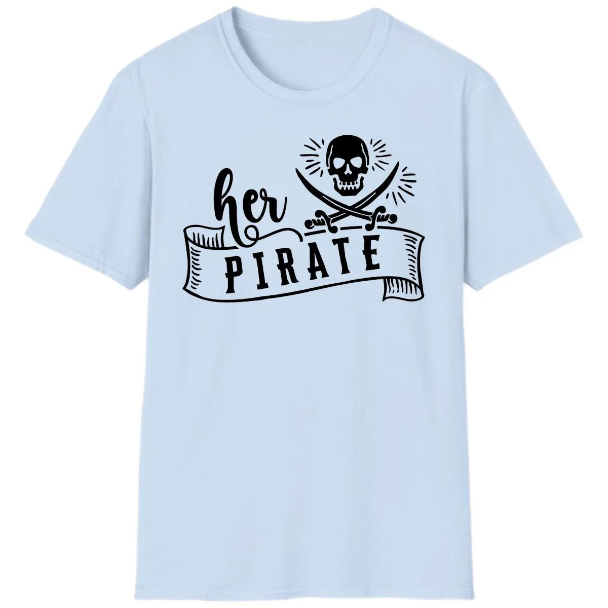 Ahoy Pirate Skull & Crossbones T-Shirt in Light Blue