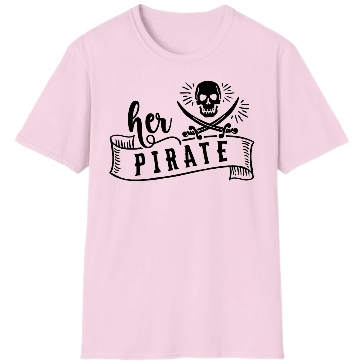 Ahoy Pirate Skull & Crossbones T-Shirt in Light Pink