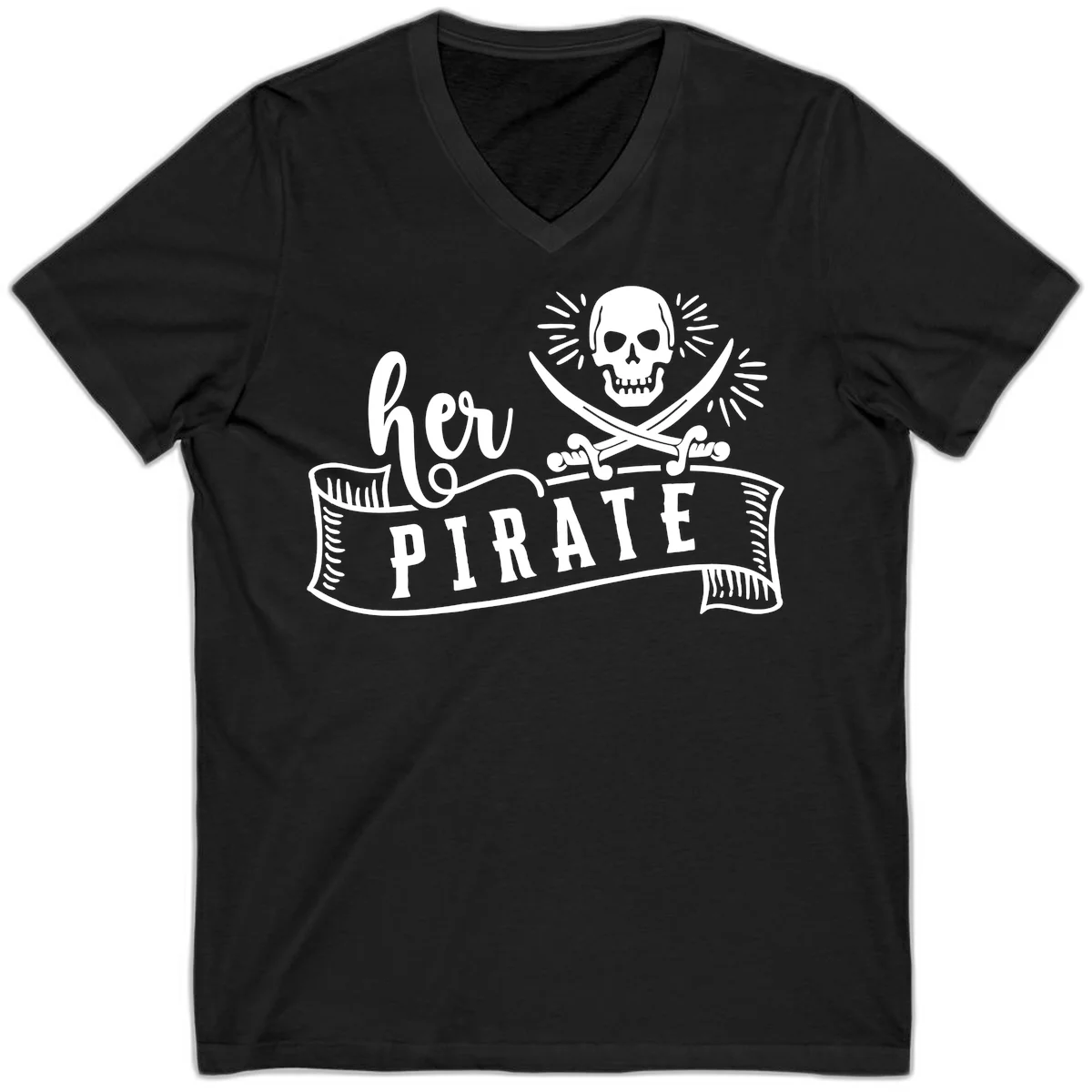 Ahoy Pirate Skull & Crossbones V-Neck in Black