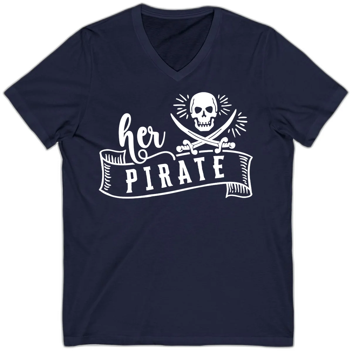 Ahoy Pirate Skull & Crossbones V-Neck in Navy