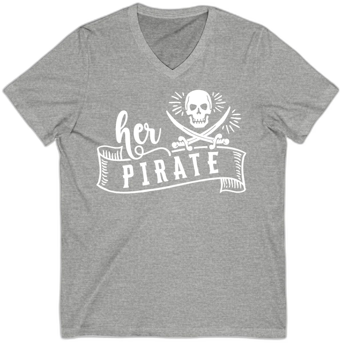 Ahoy Pirate Skull & Crossbones V-Neck in Athletic Heather