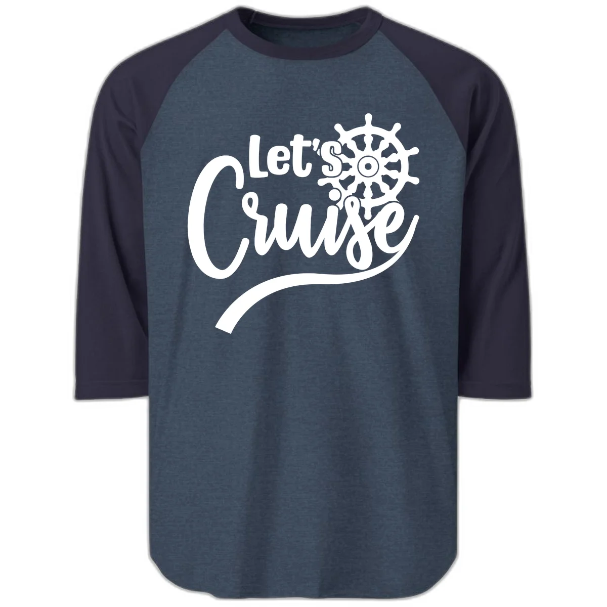Let's So Swig Funny Cruise Raglan 3/4 Tee in Heather Denim Navy