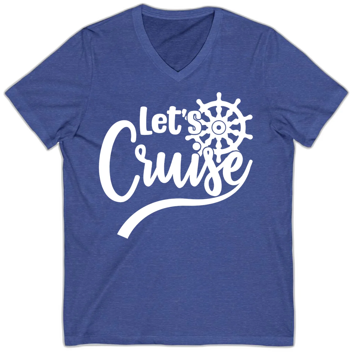 Let's So Swig Funny Nautical Cruise V-Neck Tee in Heather True Royal