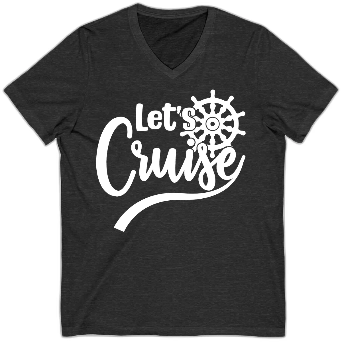 Let's So Swig Funny Nautical Cruise V-Neck Tee in Dark Grey Heather